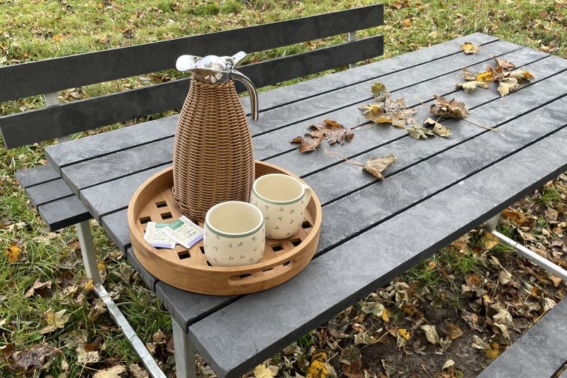 Bordbænkesæt med tekstilplanker